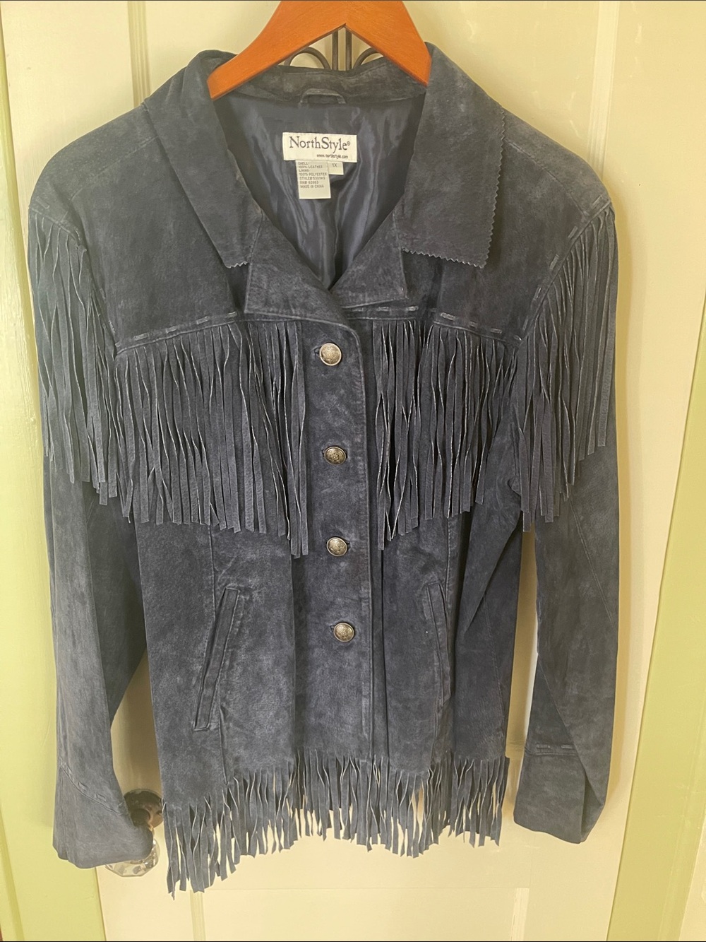 NorthStyle Women's Slate Blue Suede Fringe Jacket
